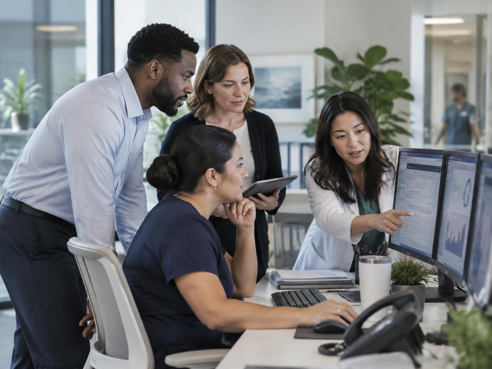 Healthcare revenue operations team reviewing practice performance